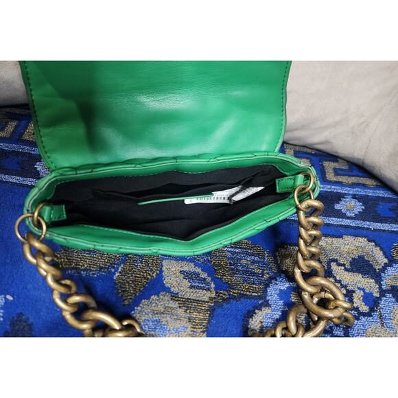 Zara Green Faux Leather Rectangle Medium Size Gold rustic Chain Shoulder Bag - Picture 3 of 11